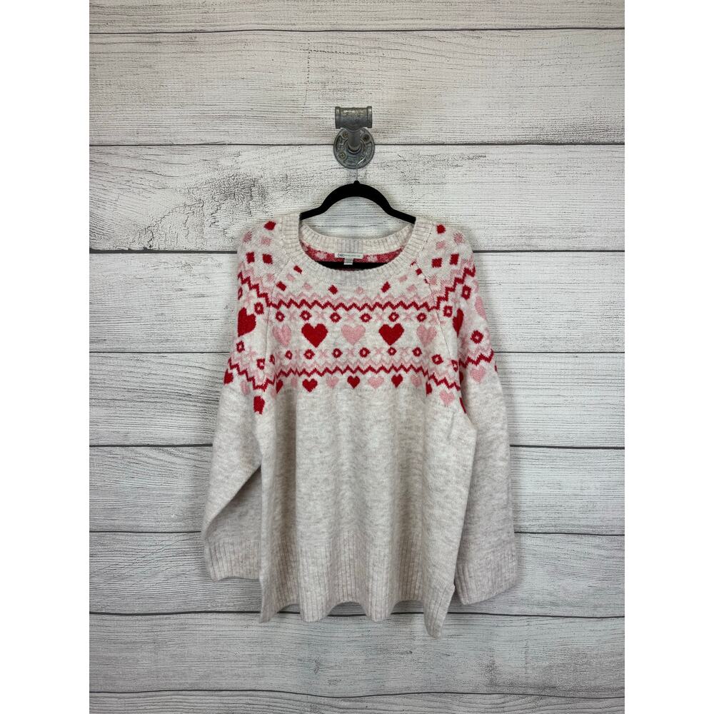 Cato Plus Size Cream Red Pink Heart Crew Neck Love Sweater Size 22/24W